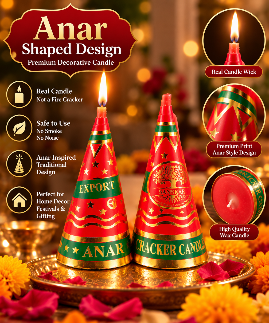 Anar Style Decorative Candle ( Pack of 4pcs )