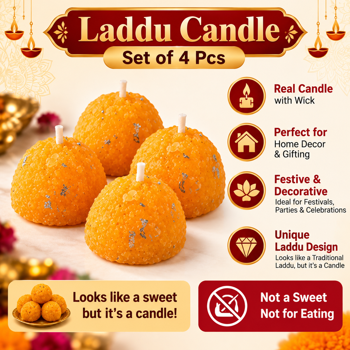 Laddu Candle – Set of 4 Pcs