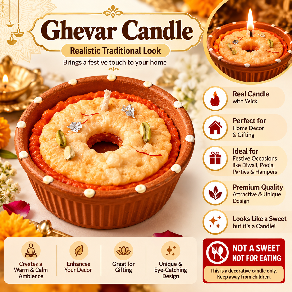 Ghevar Candle – Set of 2 Pcs
