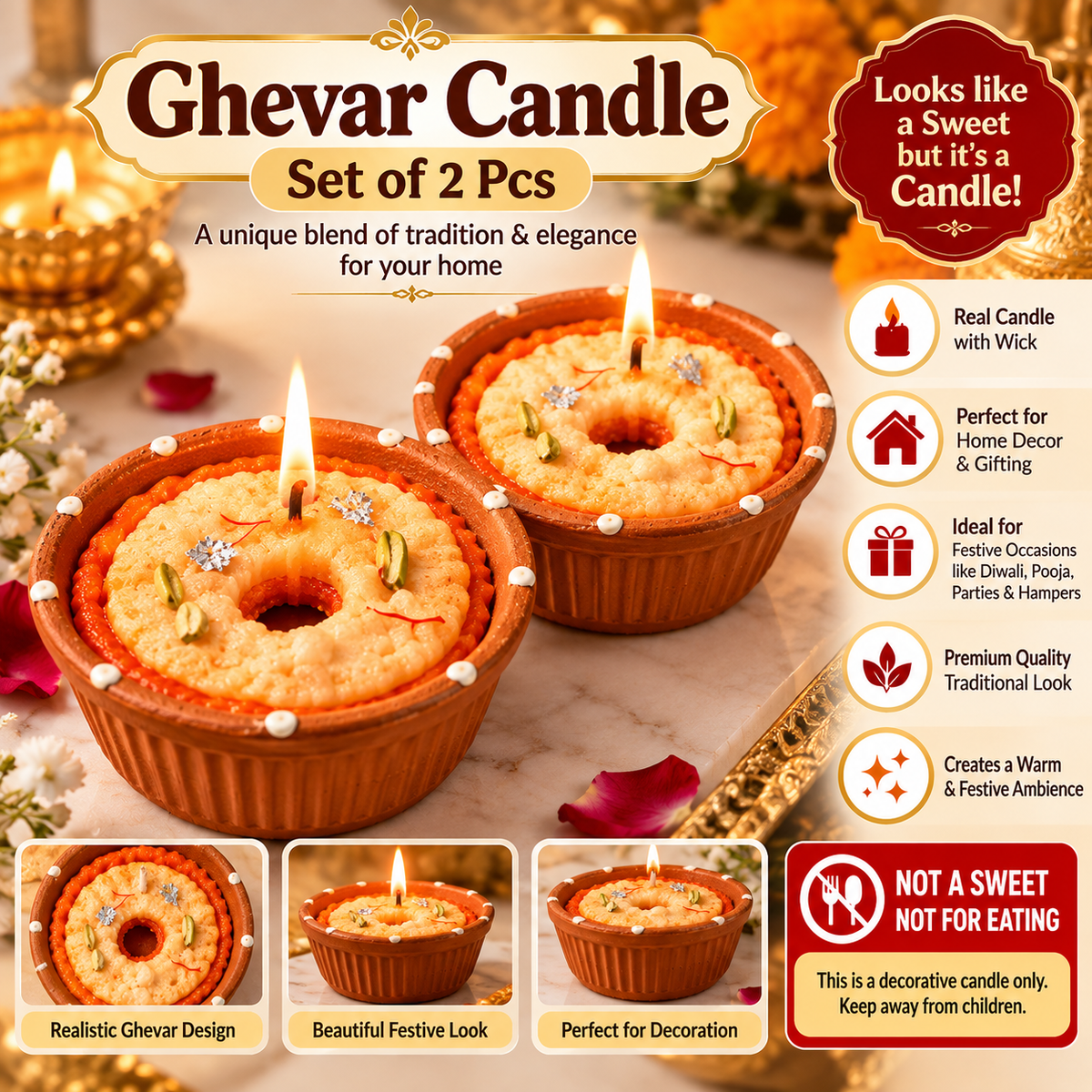 Ghevar Candle – Set of 2 Pcs